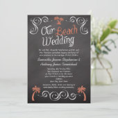 Invitation Coral Chalkboard Script Plage Mariage (Debout devant)