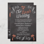 Invitation Coral Chalkboard Script Plage Mariage (Devant / Derrière)