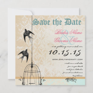 Invitation Coral Damask Bird Cage Wedding Enregistrer la date