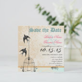 Invitation Coral Damask Bird Cage Wedding Enregistrer la date (Debout devant)