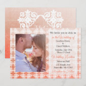 Invitation Coral Damask Photo Wedding Invite (Devant / Derrière)