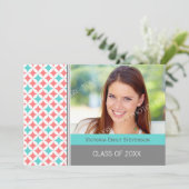 Invitation Coral de la fête de la graduation photo (Debout devant)