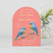 Invitation Coral doux Lovebirds Romantique Bluebirds Mariage (Debout devant)