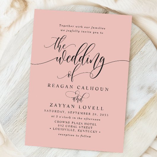 Invitation Coral doux Simple Mariage de script moderne