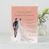 Invitation Coral du désert Élégant moderne QR Code Mariage (Debout devant)