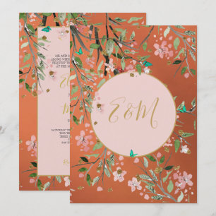 Invitation Coral Elegant rose Floral Or Chinoiserie
