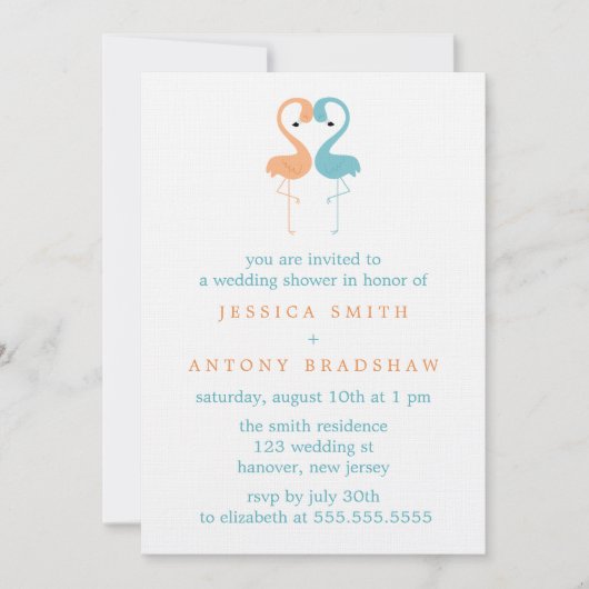 Invitation Coral et Aqua Flamants roses Couples Wedding showe (Devant)
