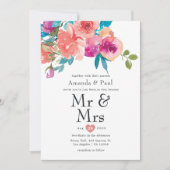 Invitation Coral et Fandango Floral M. et Mme Mariage (Devant)