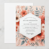 Invitation Coral Ethereal Bloom Wedding (Devant / Derrière)
