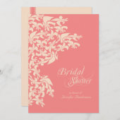 Invitation Coral Fancy Fleur de Lis Damask Fête de l'mariée (Devant / Derrière)