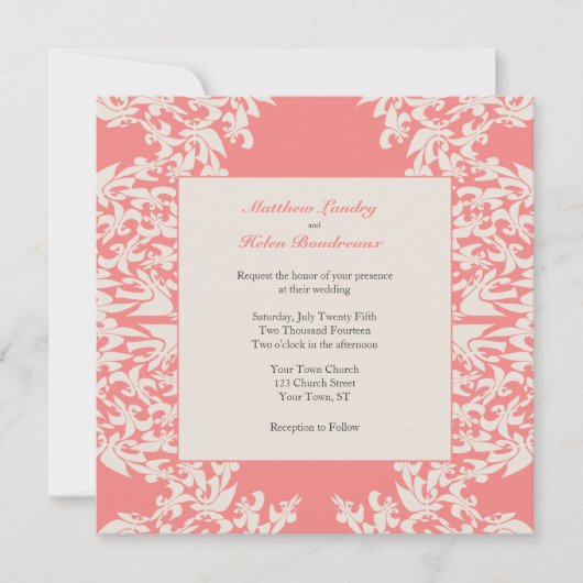 Invitation Coral Fleur de Lis Mariage moderne (Devant)
