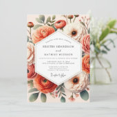 Invitation Coral Floral Bloom Romance Wedding (Debout devant)