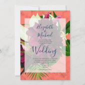 Invitation Coral Floral Bourgogne Élégant Mariage moderne (Devant)