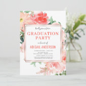 Invitation Coral Floral Peach Moderne 2023 Grad Party (Debout devant)