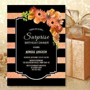 Invitation Coral Floral Surprise Anniversaire Dîner