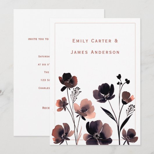 Invitation Coral Floral Wedding (Devant / Derrière)