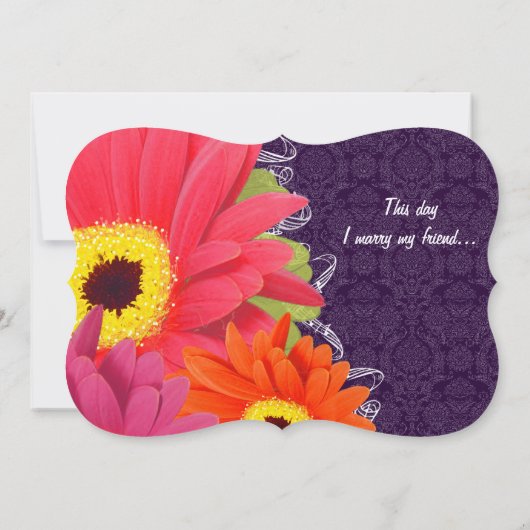 Invitation Coral Fuchsia Eggplant Gerber Daisy Mariage (Dos)