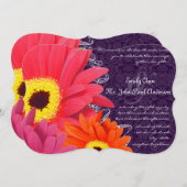 Invitation Coral Fuchsia Eggplant Gerber Daisy Mariage (Devant / Derrière)