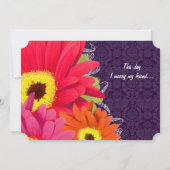Invitation Coral Fuchsia Eggplant Gerber Daisy Mariage (Dos)
