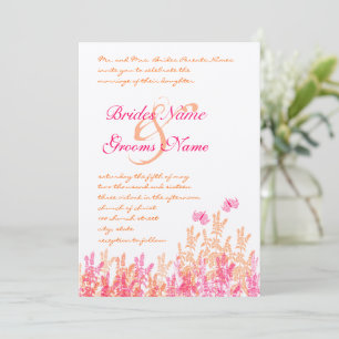 Invitation Coral & Fuchsia Flower Butterfly Wedding Invite