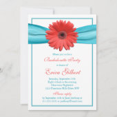 Invitation Coral Gerbera Daisy Aqua Ribbon Bachelorette (Devant)