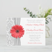 Invitation Coral Gerbera Daisy Grey Mariage damassé Invitatio (Debout devant)