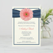Invitation Coral Gerbera Marine Ribbon Bridal Douche Invitati (Debout devant)