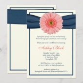 Invitation Coral Gerbera Marine Ribbon Bridal Douche Invitati (Devant / Derrière)