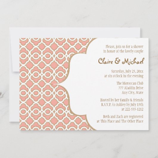 Invitation Coral Gold Couples marocains Wedding shower (Devant)