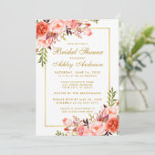 Invitation Coral Gold Floral Douche nuptiale (Debout devant)