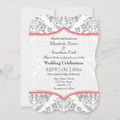 Invitation Coral Grey Damask Mariage de bracket (Devant)