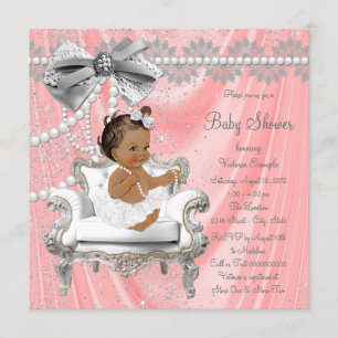 Invitation Coral Grey Pearl Chaire Ethnic Girl Baby shower
