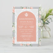 Invitation Coral gris Floral Anand Karaj Punjabi Sikh Mariage (Debout devant)