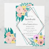 Invitation Coral Jaune Aquarelle Florale Cadre Bachelorette (Devant / Derrière)