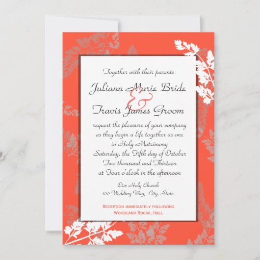 Invitation Coral Lace Rustique Mariage (Devant)