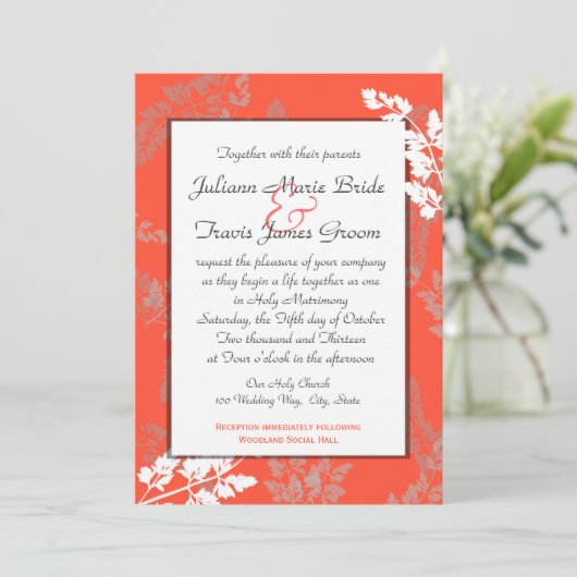 Invitation Coral Lace Rustique Mariage (Debout devant)