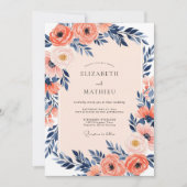 Invitation Coral Luminous Indigo Spring Wedding (Devant)