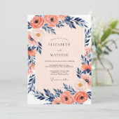 Invitation Coral Luminous Indigo Spring Wedding (Debout devant)