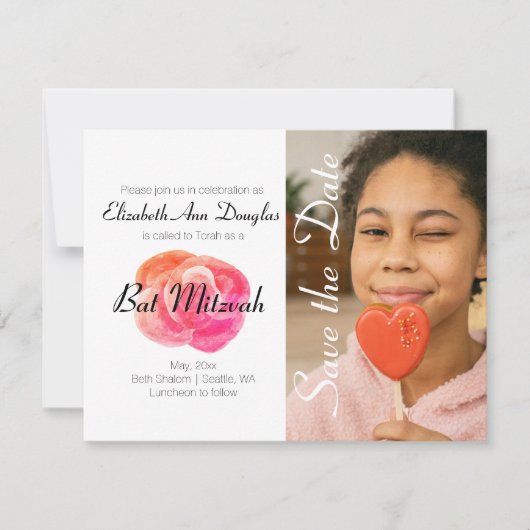 Invitation Coral mignon Orange, Rose Bat mitzvah Enregistrer (Devant)