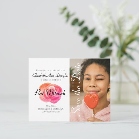 Invitation Coral mignon Orange, Rose Bat mitzvah Enregistrer  (Debout devant)