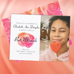 Invitation Coral mignon Orange, Rose Bat mitzvah Enregistrer 