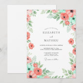 Invitation Coral Mint Botanical Bliss Wedding (Devant / Derrière)