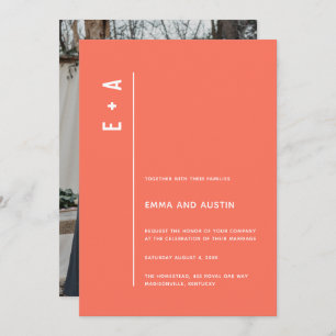 Invitation Coral Modern Minimaliste Initials Mariage photo