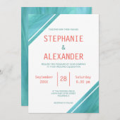 Invitation Coral moderne Mariage Turquoise (Devant / Derrière)