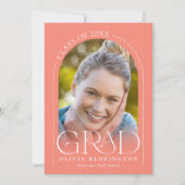 Invitation Coral Moderne Minimale Arc Photo Grad Party (Devant)