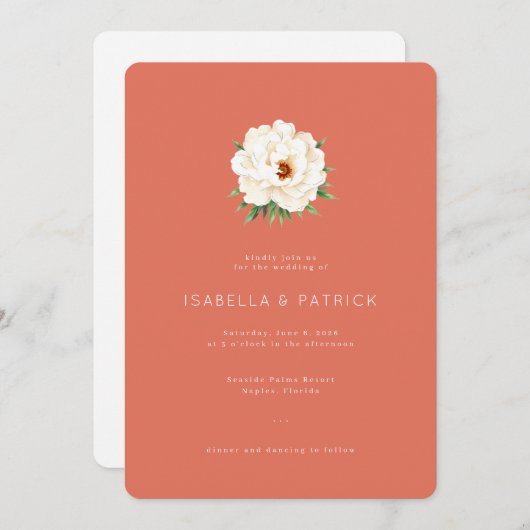 Invitation Coral Moderne Wedding (Devant / Derrière)