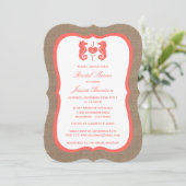 Invitation Coral Monogram Seahorse Beach Burlap Fête des mari (Debout devant)