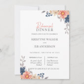 Invitation Coral & Navy Flowers Élégant Dîner de répétition (Devant)