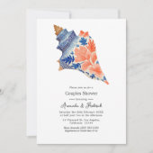 Invitation Coral & Navy Seashell Coastal Beach Couples Shower (Devant)