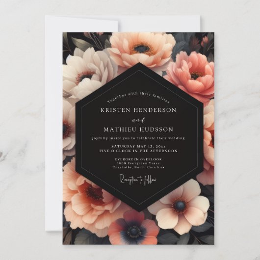 Invitation Coral Nocturne Bloom Wedding (Devant)